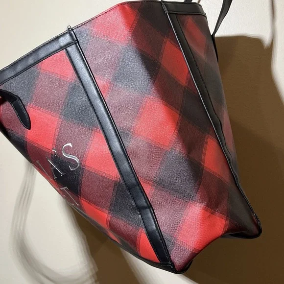 Victoria's Secret Open Top Weekender Holiday Black Red Plaid Women Tote Bag NWOT - Picture 6 of 12